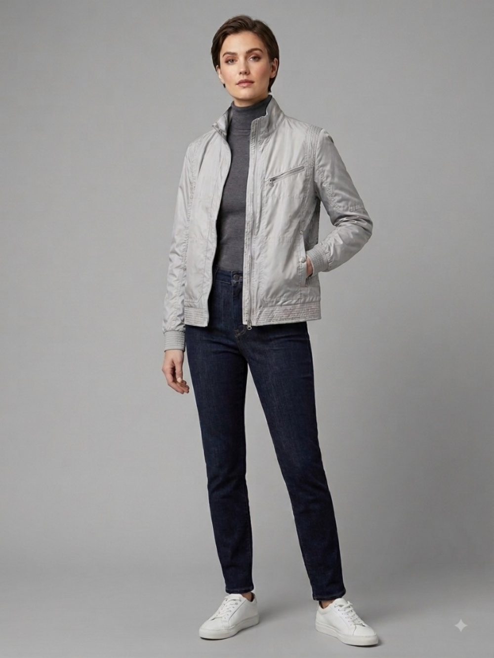 Lauren Ralph Lauren Silver Moto Jacket Size M